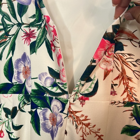 Cascade Floral Ruffle Asymmetrical Hem Sheath Dress In Ivory Multi size 2 - Picture 12 of 12